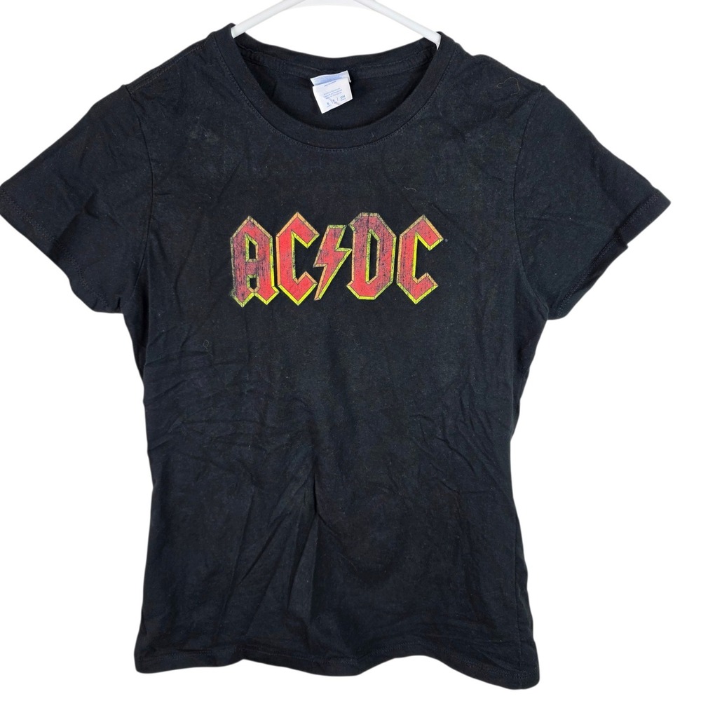 Port & Company AC/DC Graphic Tee Women S Black Good Distressed Logo Rock Band